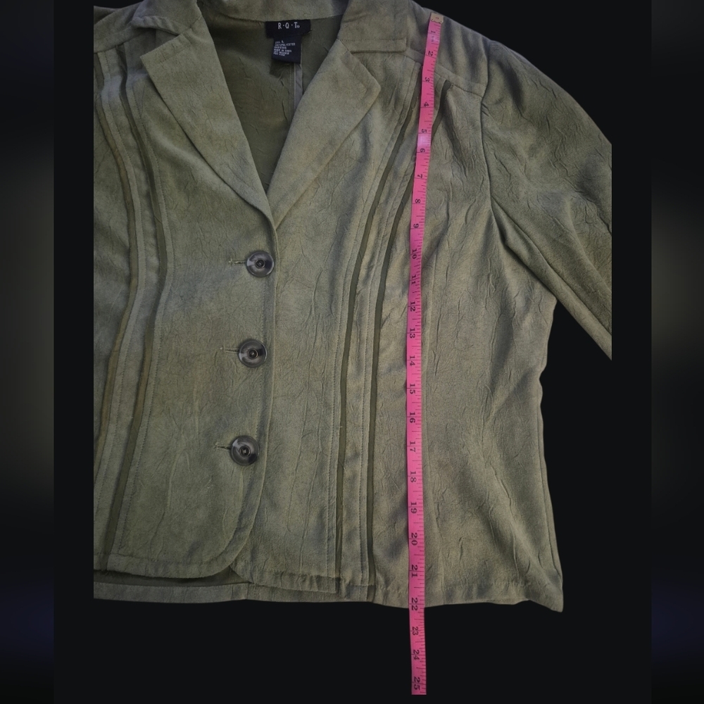 "Quiet Luxury" Chic: R.Q.T. Olive Faux Suede Blazer - Textured & Lightweight-Sz - Picture 7 of 9